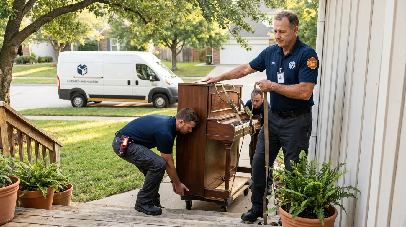 Licensed piano movers securing grand piano in Harrisville, WV